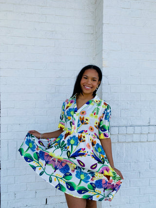 Multi Floral Print Babydoll Dress- clothing,dresses & rompers,Easter,floral,floral dress,floral print,florals,SPRING,Spring dress-Ace of Grace Women's Boutique
