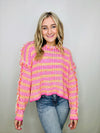 Multi-Colored Cheveron Weave Sweater- CROCHET SWEATER, fuzzy sweater, knit sweater, pink sweater, SWEATER.-Ace of Grace Women's Boutique