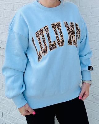 Lulu Mac Sweatshirt - Light Blue Leopard- comfy sweatshirt,Curvy,LEOPARD,Lulu,Lulu mac,oversized sweatshirt,PLUS,plus size,plus sweatshirt,sweatshirt,SWEATSHIRTS,Tops-Ace of Grace Women's Boutique