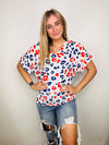 Red, White, & Blue Cheetah V Neck Top- casual, CHEETAH, CHEETAH PRINT, CHEETAH TOP, game, game day, Game day shirt, game days, gameday, work, WORK SHIRT, WORK TOP-Ace of Grace Women's Boutique