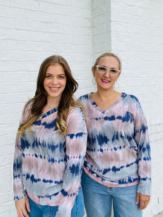 Brushed Tie Dye V-Neck Top- curv,Curvy,PLUS,plus size,PLUS SIZE TOP,plus sizes,Tops-Ace of Grace Women's Boutique