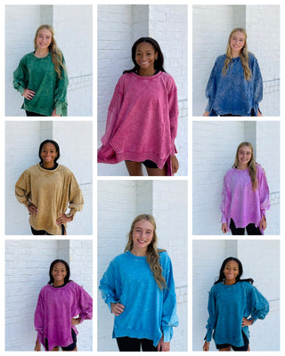 Acid Wash High-Low Pullover- Acid,black pullover,blue pullover,brown pullover,COMFY,comfy sweatshirt,Curvy,green sweatshirt,Hi-low,High-low,mineral,MINERAL WASH,MINERAL WASHED,oversized,oversized sweater,oversized sweatshirt,OVERSIZED TOP,pink pullover,pink sweatshirt,PLUS,plus size,plus size sweatshirt,plus sweatshirt,pullover,purple sweatshirt,sweatshirt,SWEATSHIRTS,Tops-Ace of Grace Women's Boutique