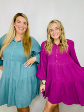 Long Sleeve Woven Button Down Tiered Dress | 2 colors