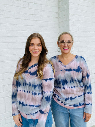 Brushed Tie Dye V-Neck Top- curv,Curvy,PLUS,plus size,PLUS SIZE TOP,plus sizes,Tops-Ace of Grace Women's Boutique