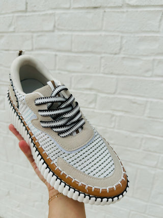 Tan & White Crochet Sneaker- Shoes-Ace of Grace Women's Boutique