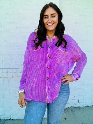 Mineral Wash Purple Shacket- Curvy,New arrival,shacket,Tops-Ace of Grace Women's Boutique