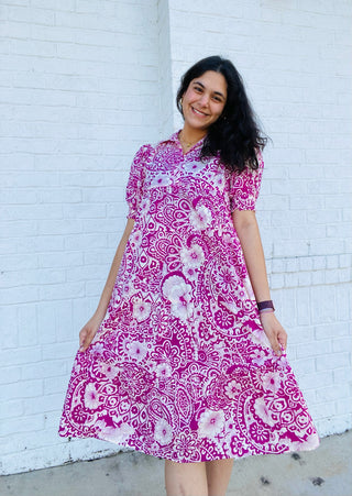 Magenta Whimsy Floral Dress- Curvy,dresses & rompers,Easter,Easter dress,floral,floral dress,floral print,florals,Midi Dress,paisley,PLUS,plus dress,plus size-Ace of Grace Women's Boutique