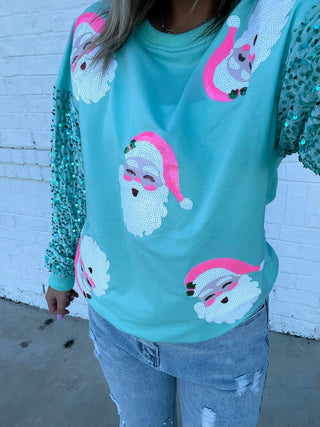 Mint Sequin Santa Top- CHRISTMAS, CHRISTMAS GRAPHIC TEE, Christmas Longsleeve, CHRISTMAS SHIRT, christmas sweatshirt, Christmas tee, christmas top, Christmas tshirt, clothing, Curvy, HOLIDAYS, HOT PINK, LIGHT PINK, MERRY CHRISTMAS, pink, Santa, SANTA BABY, Santa shirt, SANTA’S FAVORITE, Seasonal, SEQUIN, sequin top, SEQUINS, sparkle season, Tops-Ace of Grace Women's Boutique