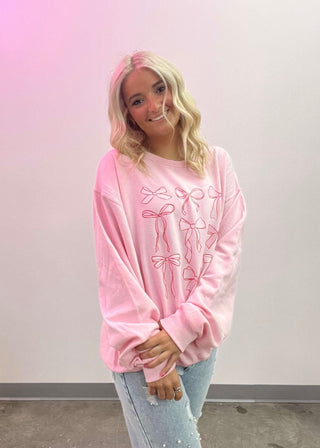 MADELYNN GRACE Pink Ribbon Sweatshirt - LAST ONE SIZE LARGE- BOWS, clothing, COMFY, comfy sweatshirt, Curvy, HOT PINK, LIGHT PINK, MadelynnGrace, pink, pink sweatshirt, pink top, ribbon-Ace of Grace Women's Boutique