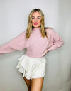 Pink Pearl Mock Neck Cropped Sweater- knit sweater, LONG SLEEVE, long sleeve top, long sleeves, pearl sweater, pink sweater, SWEATER, winter-Ace of Grace Women's Boutique