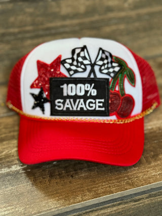 Savage Trucker Hat- Accessories, accessory, Cherries, Cherry, hair accessory, MadelynnGrace, Savage, trucker hat, trucker hats-Ace of Grace Women's Boutique