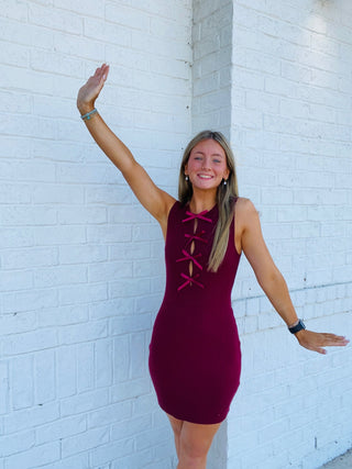 Maroon Bow Sweater Dress- dresses & rompers,game,game day,game day dress,game days,gameday,HAIL STATE,HAILSTATE,MAROON,maroon dress,Mississippi state,Sale-Ace of Grace Women's Boutique