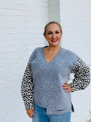 Animal Print Distressed Sweater- clothing,Curvy,plus,Tops-Ace of Grace Women's Boutique
