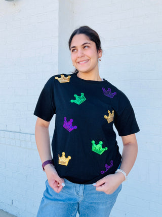 Sequin Crown Mardi Gras Top- BOWS,clothing,Crown,Crowns,MARDI GRAS,MARDI GRAS TEE,MARDI GRAS TOP,Sale,Seasonal,Tops-Ace of Grace Women's Boutique