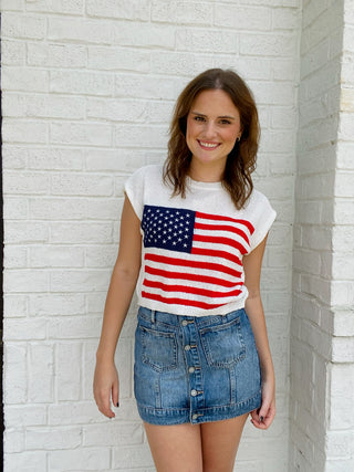 American Flag Boxy Fit Sweater- AMERICAN FLAG,Curvy,Flag,flag tee,patriotic,Seasonal,summer,Tops-Ace of Grace Women's Boutique
