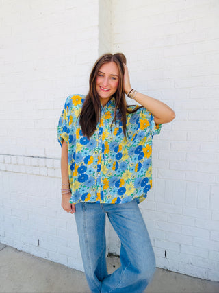 Blue Floral Dolman Top- Curvy,floral,floral pattern,FLORAL TOP,florals,summer,summer shirt,SUMMER TOP,Tops-Ace of Grace Women's Boutique