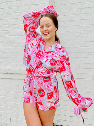 XOXO Bow Pajama Set- lounge,LOUNGE SET,Loungewear,pajama pants,pajama set,pajama shorts,pajama top,pajamas,Seasonal,VALENTINE,Valentine Collection,valentine pjs,valentine shorts,VALENTINES,VALENTINES GIFT-Ace of Grace Women's Boutique