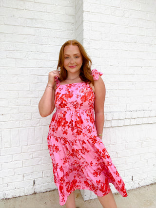 Pink Red Floral Dress- beach,beach dress,BEACH OUTFIT,dresses & rompers,floral,floral dress,floral pattern,floral print,florals,Love shack,Love shack fancy,MAXI,maxi dress,Sale,Seasonal-Ace of Grace Women's Boutique