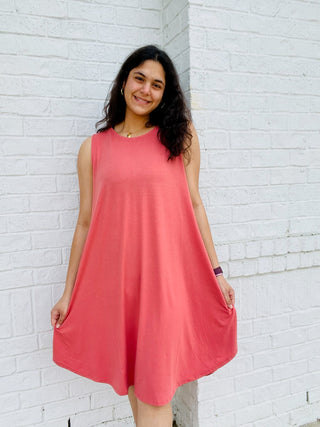 Coral Pocket Tank Dress- clothing,Curvy,dresses & rompers,Sale-Ace of Grace Women's Boutique