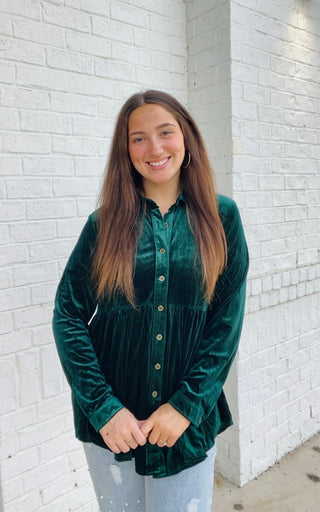 Green Velvet Tunic Top- christmas dress,Christmas Longsleeve,CHRISTMAS SHIRT,christmas top,clothing,emerald green,GREEN,Green shirt,green top,MERRY CHRISTMAS,Seasonal,Tops,velvet,velvet top-Ace of Grace Women's Boutique