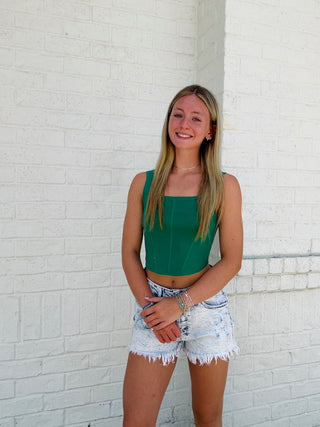Cropped Fitted Sweater Tank Top- Athleisure,athlete,athletic,athletic tank,clothing,CROPPED TANK,CROPPED TANK TOP,GREEN,SQUARE NECK,summer tank,tank,tank top,Tops-Ace of Grace Women's Boutique