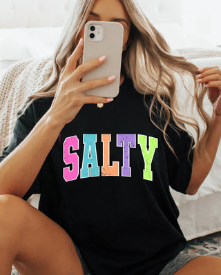 Black Salty T-Shirt (Custom)- beach,Curvy,graphic,graphic T-shirt,GRAPHIC TEE,Graphic Tees,graphic tshirt,PLUS,plus size,PREORDER,Salty,Tops-Ace of Grace Women's Boutique