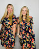 Navy Short Sleeve Midi Length Floral Dress- church dress, colorful dress, dress, floral dress, flowy dress, plus size, plus size dress-Ace of Grace Women's Boutique