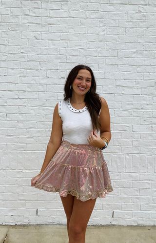 Sequin Ruffle Skirt | 2 Colors- Bottoms, clothing, fall clothes, fall skirt, ruffled skirt, SEQUIN, sequin skirt, sequin skort-Taupe-S-Ace of Grace Women's Boutique