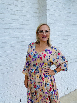 FLORAL LONG SLEEVE TIERED DRESS- Curvy,Dresses & Rompers,floral,floral dress,plus,plus dress-Ace of Grace Women's Boutique