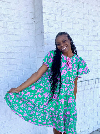 Flutter Sleeve Yoke Dress- babydoll dress,beach dress,church dress,colorful dress,curv,Curvy,dress,dresses & rompers,Dressy,Easter dress,floral dress,flowy dress,GRADUATION DRESS,GREEN DRESS,Midi Dress,RUFFLED DRESS,Spring dress,summer dress,tiered dress-Ace of Grace Women's Boutique