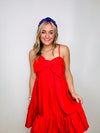 Iridescent Bow Mini Dress- dress, flowy dress, mini dress, RED, red dress, tiered dress-Ace of Grace Women's Boutique