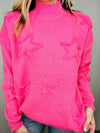 Pink High Neck Star Sweater- fuzzy sweater, HOT PINK, knit sweater, pink, pink sweater, pink top, SWEATER.-Ace of Grace Women's Boutique