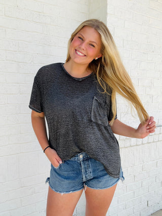 Black Burnout Tee- BLACK,Burnout,pocket shirt,Sheer,summer,Thin,Toos,Tops-Ace of Grace Women's Boutique
