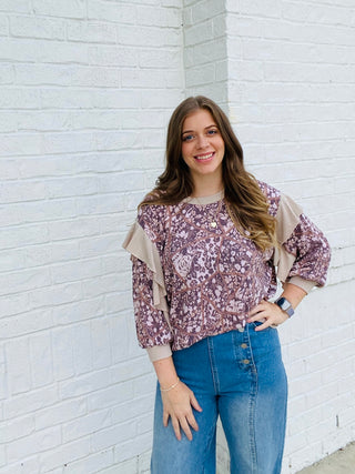 Floral Print Color Block Ruffle Top- Curvy,FALL,high tops,PLUS,plus size,Tops-Ace of Grace Women's Boutique