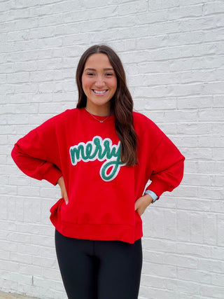 Merry Sweatshirt (cropped)- CHRISTMAS, CHRISTMAS CHEER, Christmas Longsleeve, CHRISTMAS SHIRT, christmas sweatshirt, Christmas tee, christmas top, Christmas tshirt, clothing, Curvy, holiday, HOLIDAYS, merry, MERRY CHRISTMAS, Seasonal, Tops-Ace of Grace Women's Boutique