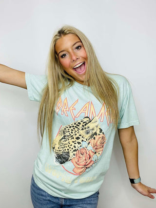 Dreamer World Tour Graphic Tee- clothing, COLORFUL GRAPHIC TEE, dreamer, GRAPHIC TEE, Graphic Tees, leopard graphic tee, Tops-Ace of Grace Women's Boutique
