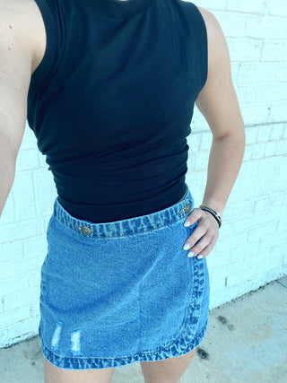 Denim Wrap Mini Skirt- BLUE DENIM,Bottoms,denim,denim color,denim skirt,denim skort,LIGHT DENIM,Mini skirt,wrap skort-Ace of Grace Women's Boutique