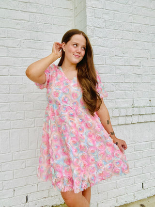 Multi Floral Puff Sleeve Dress