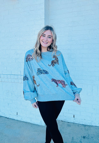 Sequin Tiger Sweatshirt - ONE SMALL LEFT- clothing,oversized,oversized sweatshirt,OVERSIZED TOP,Sale,SEQUIN TIGER,TIGER,TIGER STRIPE,tiger sweatshirt,Tops-Ace of Grace Women's Boutique