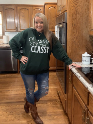 Stay Classy Sweatshirt • Miranda- black sweatshirt, Classy, comfy sweatshirt, Corn dip, Curvy, graphic, graphic T-shirt, GRAPHIC TEE, Graphic Tees, graphic tshirt, green sweatshirt, grey sweatshirt, Merch, Miranda, oversized sweatshirt, pink sweatshirt, plus size sweatshirt, plus sweatshirt, Stay classy, sweatshirt, SWEATSHIRTS, Tops-Ace of Grace Women's Boutique