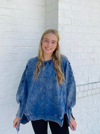Acid Wash High-Low Pullover- Acid,black pullover,blue pullover,brown pullover,COMFY,comfy sweatshirt,Curvy,green sweatshirt,Hi-low,High-low,mineral,MINERAL WASH,MINERAL WASHED,oversized,oversized sweater,oversized sweatshirt,OVERSIZED TOP,pink pullover,pink sweatshirt,PLUS,plus size,plus size sweatshirt,plus sweatshirt,pullover,purple sweatshirt,sweatshirt,SWEATSHIRTS,Tops-Navy-S/M-Ace of Grace Women's Boutique