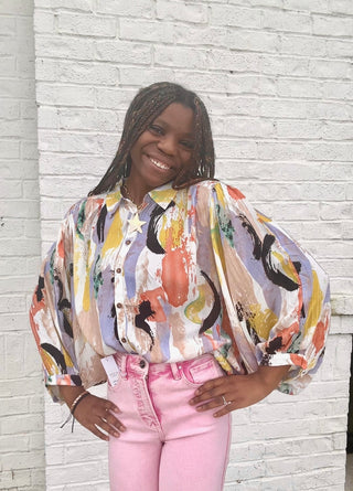 Watercolor Print Top- Curvy,PLUS,plus size,PLUS SIZE TOP,Tops-Ace of Grace Women's Boutique