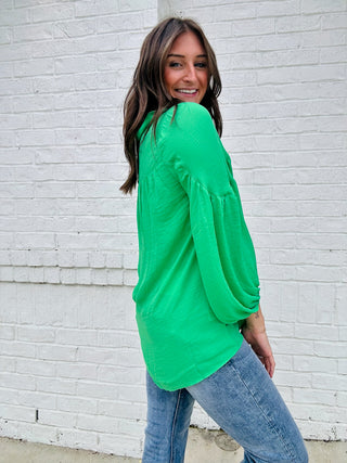 Green Collared Top- CHRISTMAS, Christmas Longsleeve, clothing, FALL, fall clothes, GREEN, Green shirt, green top, kelly green, Tops-Ace of Grace Women's Boutique