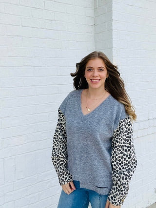 Animal Print Distressed Sweater- clothing,Curvy,plus,Tops-Ace of Grace Women's Boutique