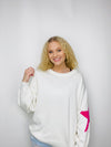 Star Sleeve Sweater Top- knit sweater, pink sweater, SWEATER., white sweater-Ace of Grace Women's Boutique