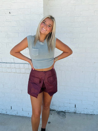 Split Front Button Down Skort | 2 colors- BLACK LEATHER SKIRT, black skirt, black Skort, Bottoms, clothing, fall skirt, game, game day, game day dress, game day skort, gameday, leather skirt, LEATHER SKORT, MAROON, maroon dress, maroon shorts, maroon skirt, skirt, skort-Ace of Grace Women's Boutique