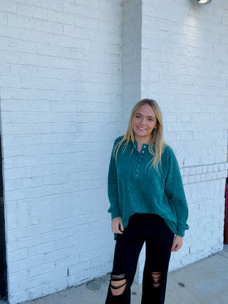 Oversized Henley Sweater- Curvy, Hacci, Henley, oversized, oversized sweater, oversized sweatshirt, OVERSIZED TEE, OVERSIZED TOP, SOFT, soft shirt, SOFT TEE, soft top, Softstream, Softstreme, Tops-Green-S/M-Ace of Grace Women's Boutique