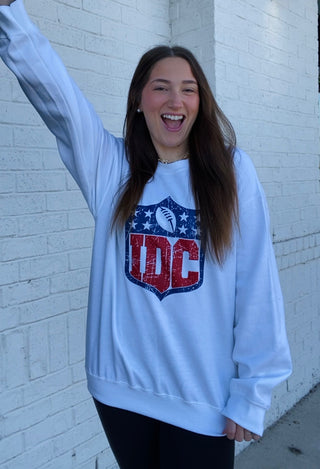 IDC Football Sweatshirt- comfy sweatshirt, Curvy, football, grey sweatshirt, Madelynn, MadelynnGrace, NFL, plus size sweatshirt, plus sweatshirt, sweatshirt, SWEATSHIRTS, Tops-Ace of Grace Women's Boutique