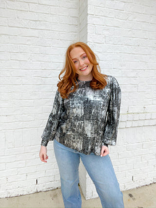 Black Metallic Pleated Top- BLACK,Curvy,DATE NIGHT,METALLIC,Perfect for work,PLUS,plus size,Tops,work,WORK SHIRT,WORK TOP-Ace of Grace Women's Boutique