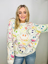 Multi Colored Smiley Face Pullover- pink pullover, pullover, smile, smiles, smiley, smiley face-Ace of Grace Women's Boutique